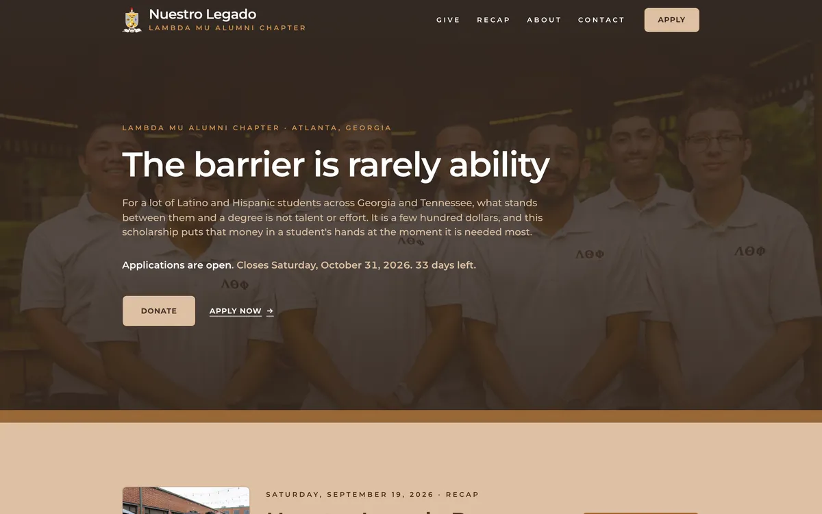 Screenshot of Nuestro Legado's website